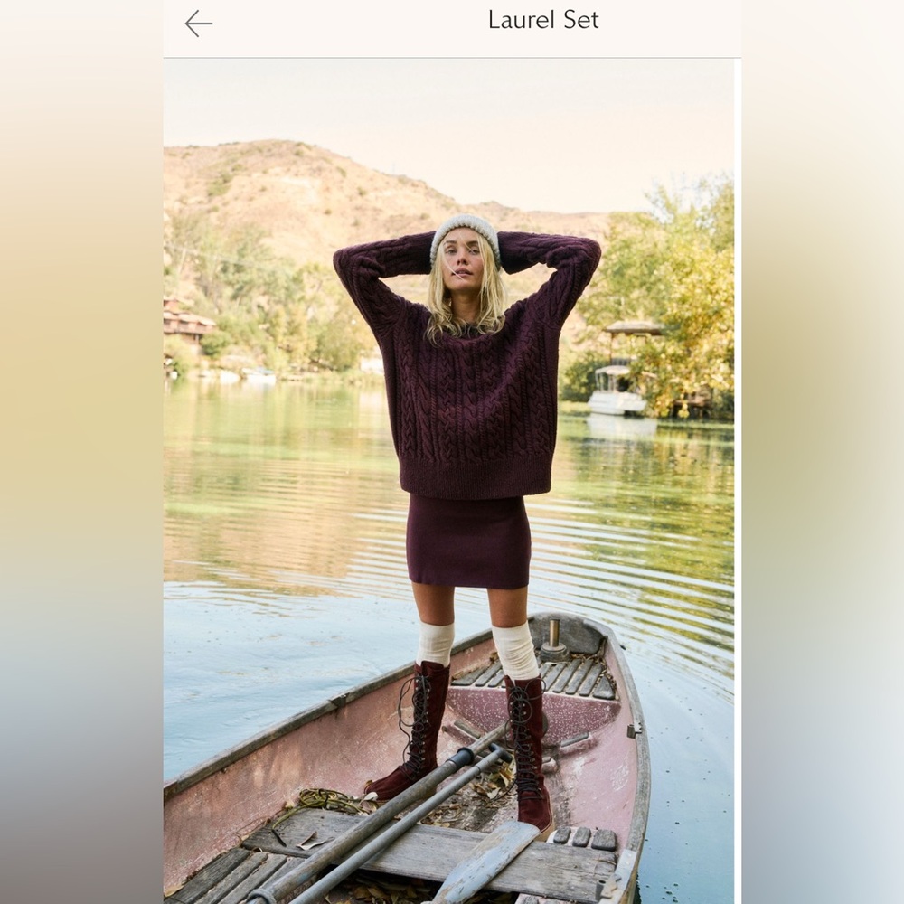 Free People burgundy Cowl Neck Sweater 2 piece set with Ribbed Details